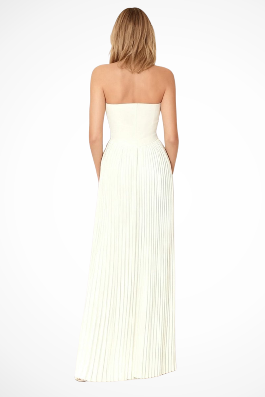 Women Strapless Pleated Wedding-Guest Maxi Dress – Modern Everyday Look – Burgundy – 2XL