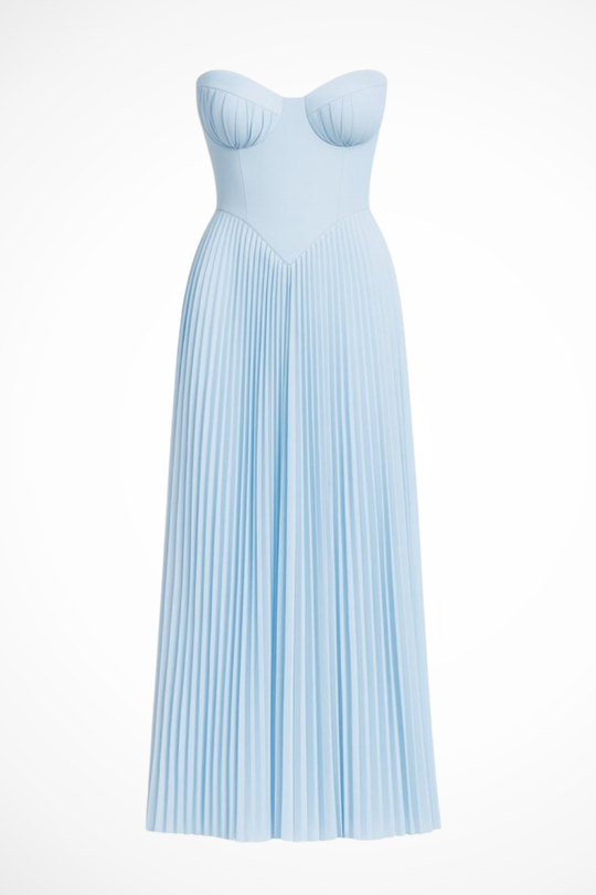 Women Strapless Pleated Wedding-Guest Maxi Dress – Modern Everyday Look – Burgundy – M