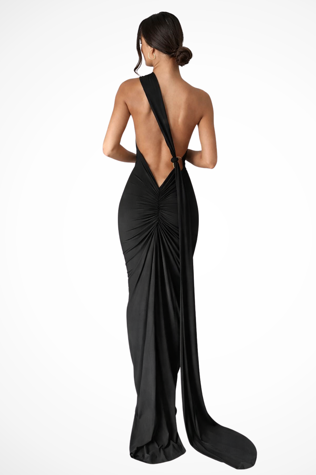 Women One-Shoulder Backless Ruched Race Day Maxi Dress – Modern Everyday Look – Orange – S