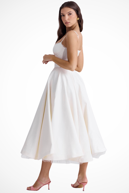 Women Corset Wedding-Guest Midi Dress – Modern Everyday Look – Forest Green – XL