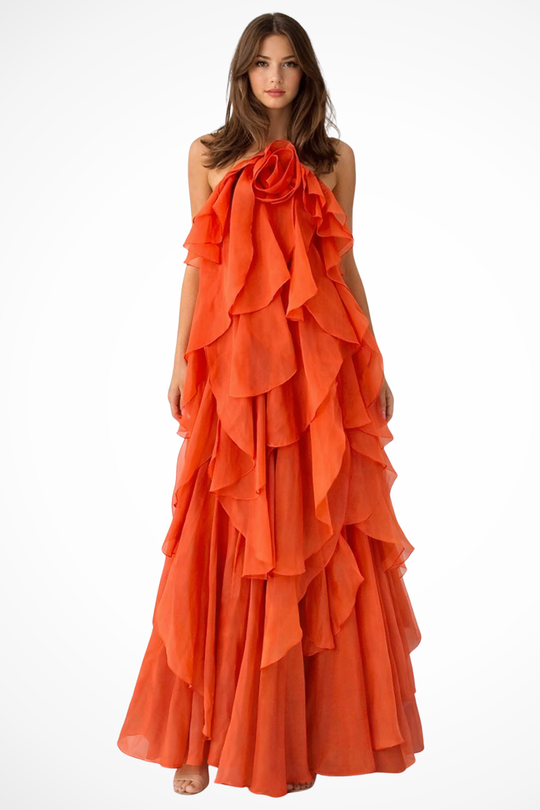 Women Sleeveless Halter Neck Tiered Ruffle Maxi Dress – Modern Everyday Look – Blue – XS
