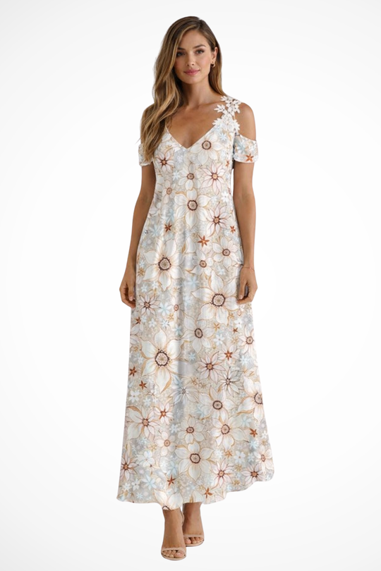 Women Floral Sleeveless Summer Maxi Dress – Modern Everyday Look – White Black – M