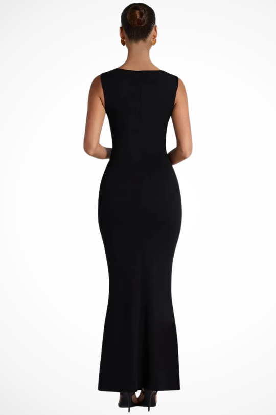 Women Square Neck Bodycon Wedding-Guest Maxi Dress – Modern Everyday Look – Wine Red – M