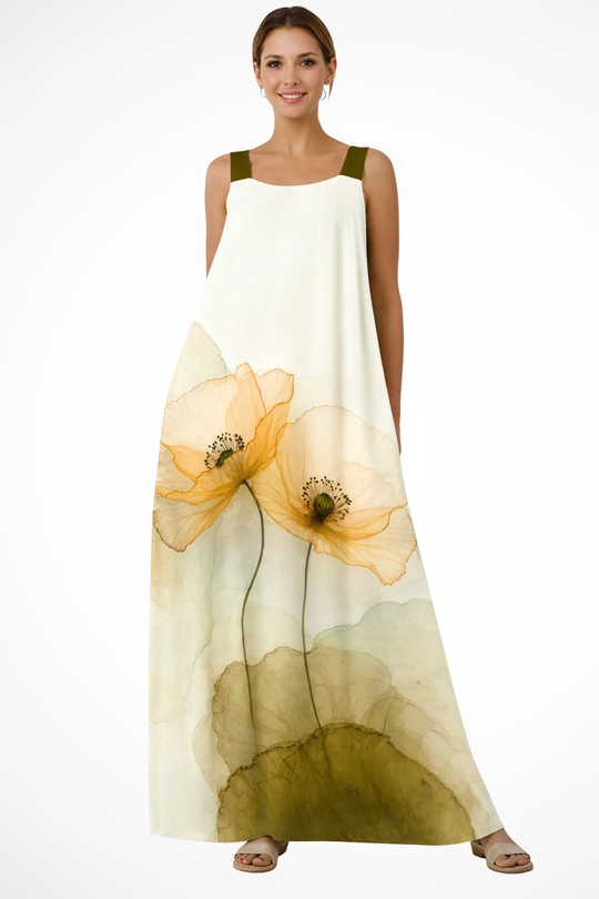 Women Floral Print Sleeveless Summer Maxi Dress – Modern Everyday Look – Yellow – M