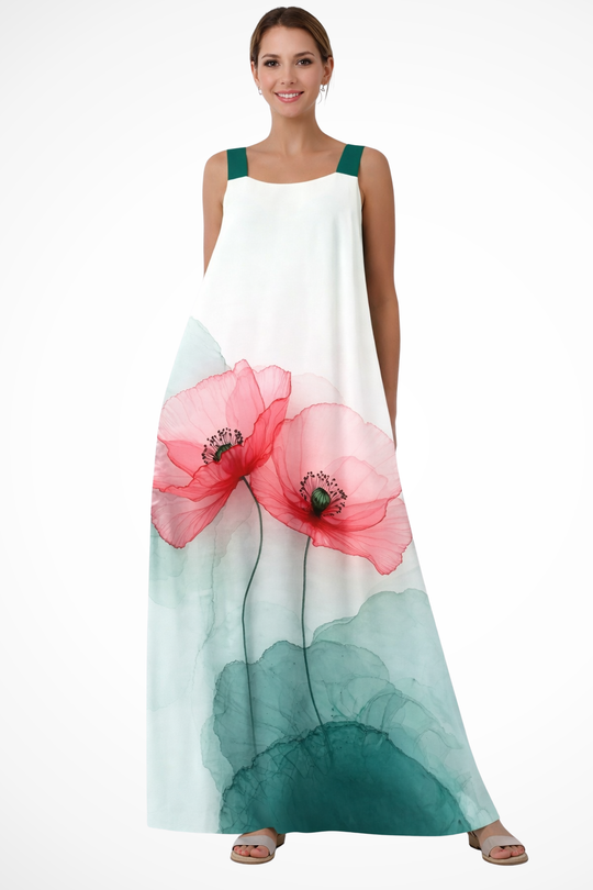 Women Floral Print Sleeveless Summer Maxi Dress – Modern Everyday Look – Purple – L