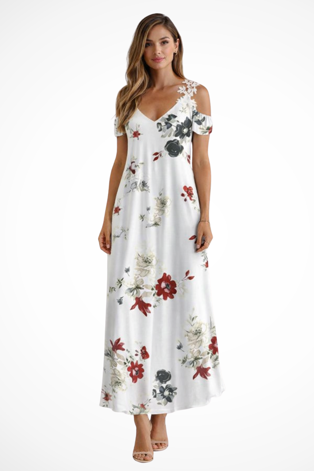 Women Floral Sleeveless Summer Maxi Dress – Modern Everyday Look – White Black – XS