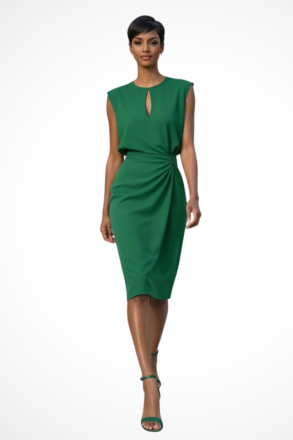 Women Ruched Wrap Midi Dress with Cap Sleeves – Modern Everyday Look – Light Blue – XL