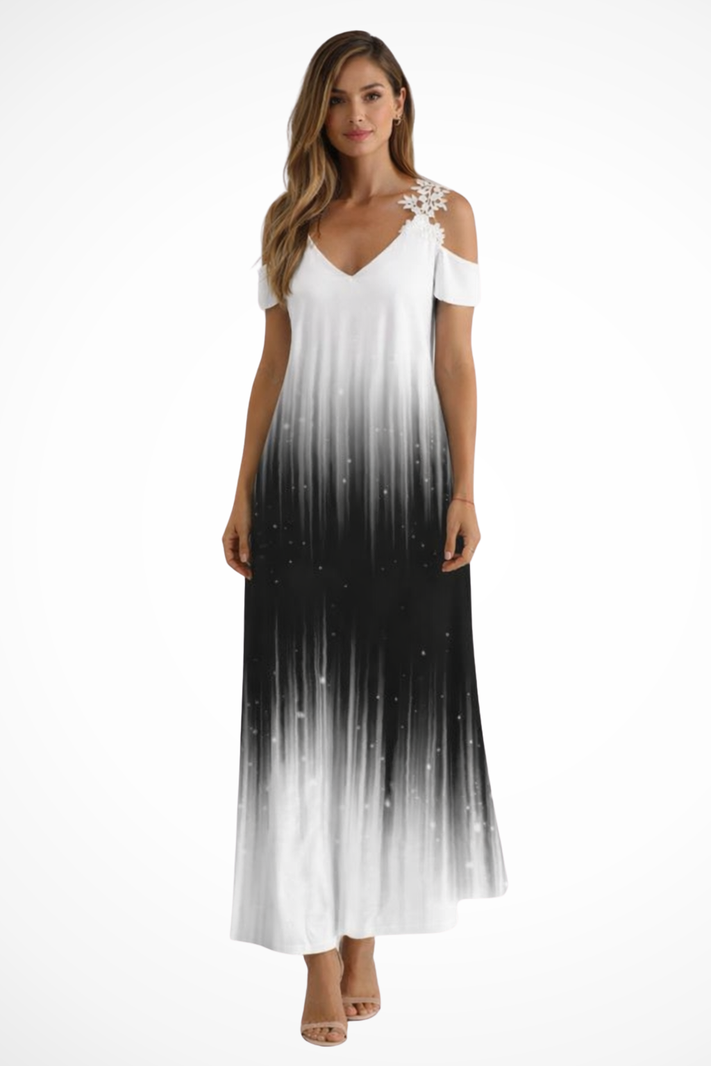 Women Floral Sleeveless Summer Maxi Dress – Modern Everyday Look – White Floral – M