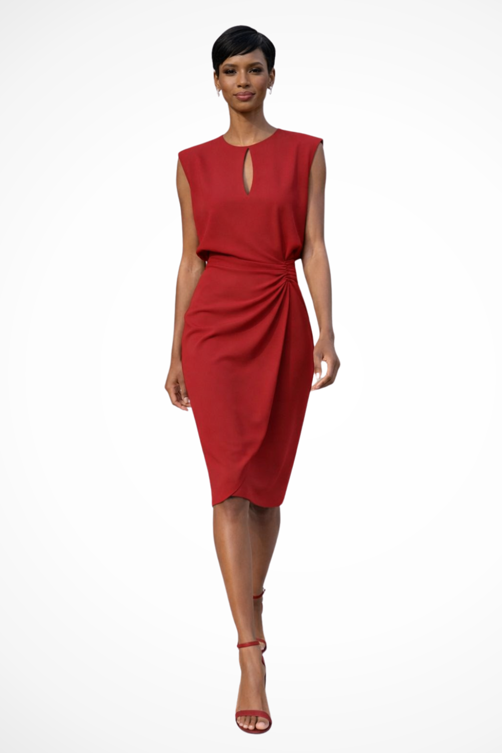 Women Ruched Wrap Midi Dress with Cap Sleeves – Modern Everyday Look – Light Blue – 2XL