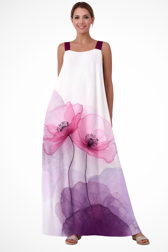 Women Floral Print Sleeveless Summer Maxi Dress – Modern Everyday Look – Pink – XL
