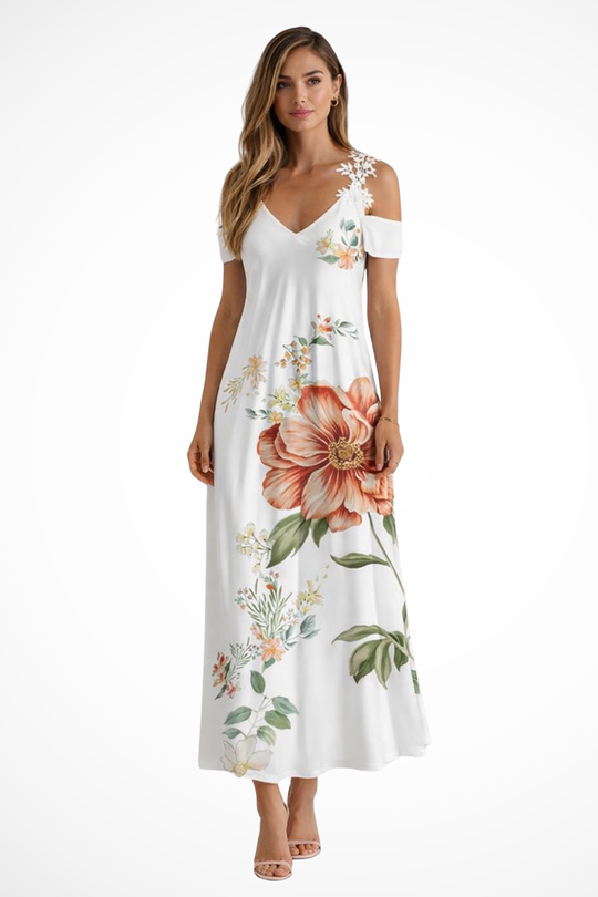 Women Floral Sleeveless Summer Maxi Dress – Modern Everyday Look – White Floral – XS