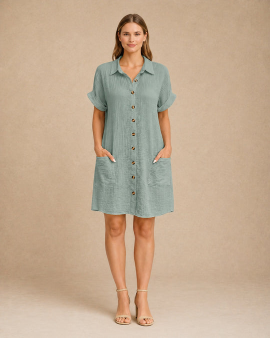 Maren | Women Button Front Short-Sleeve Summer Beach Dress