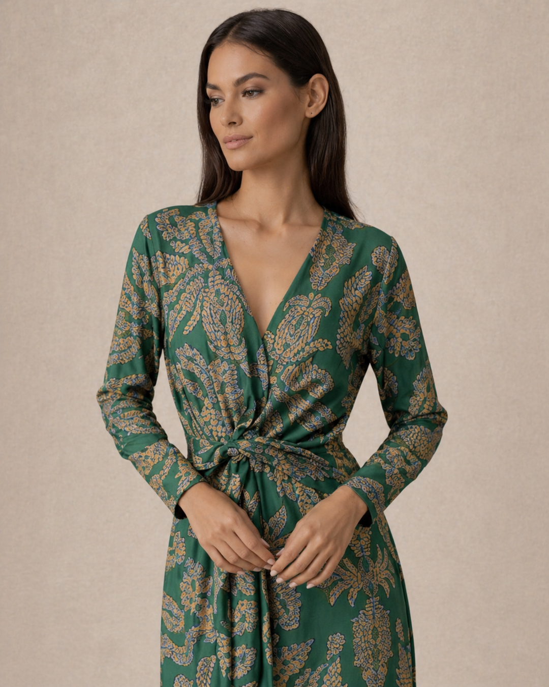 Aria | Women Wedding-Guest Tie Waist Maxi Dress with Long-Sleeves