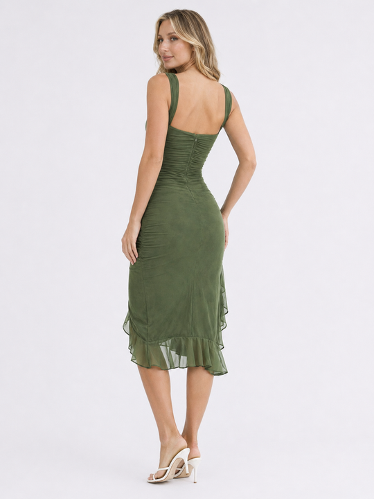 Aurevia | Women Ruched Sleeveless Midi Wedding-Guest Dress