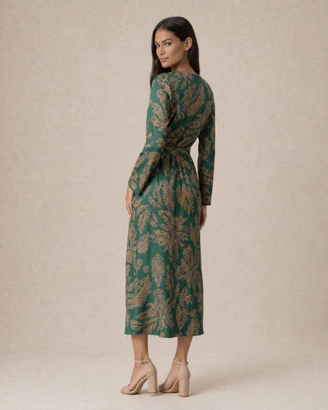Aria | Women Wedding-Guest Tie Waist Maxi Dress with Long-Sleeves