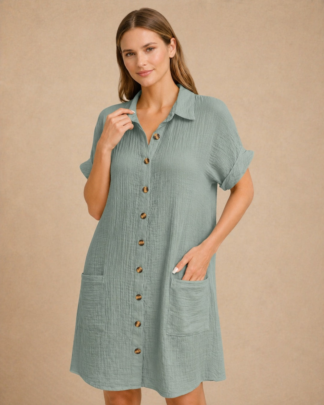 Maren | Women Button Front Short-Sleeve Summer Beach Dress