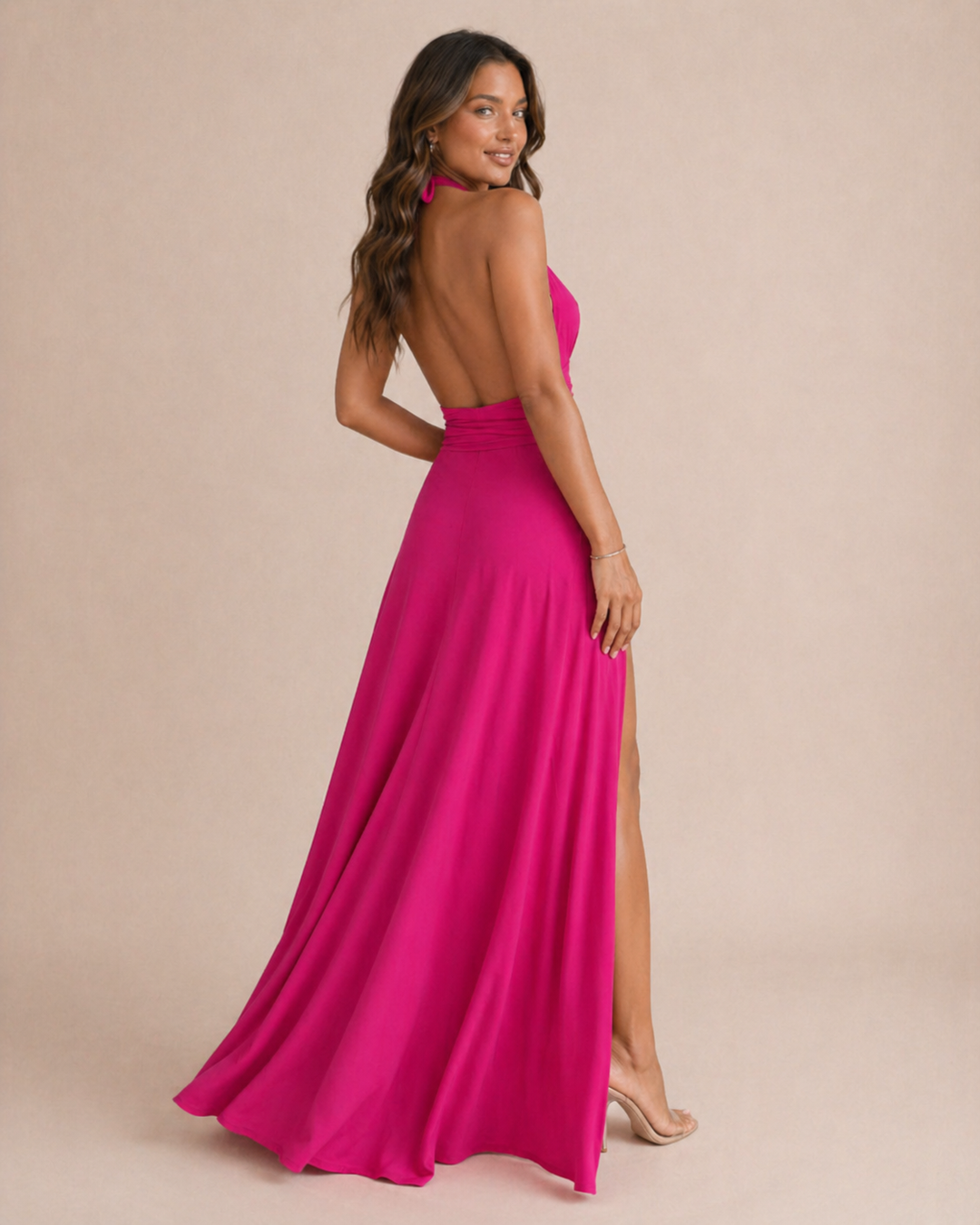 Kaelira | Women Halter Neck Maxi Dress with Side Slit