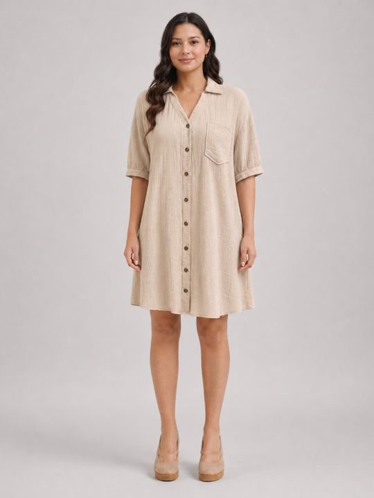 Rosalind | Women Short-Sleeve Button Up Shirt Midi Dress