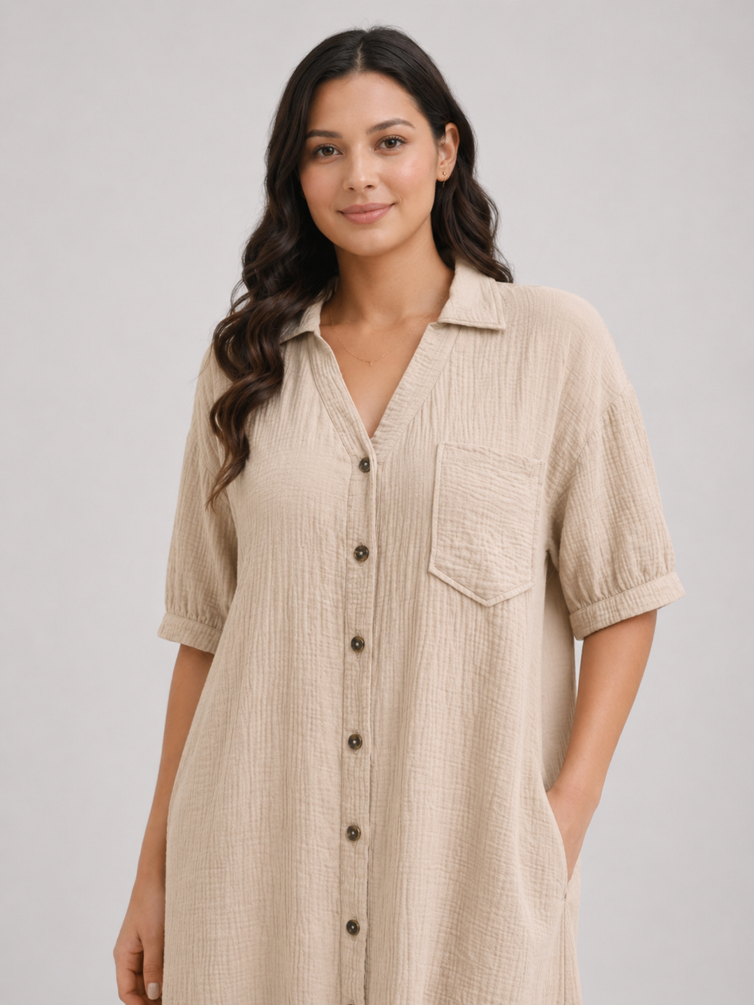 Rosalind | Women Short-Sleeve Button Up Shirt Midi Dress