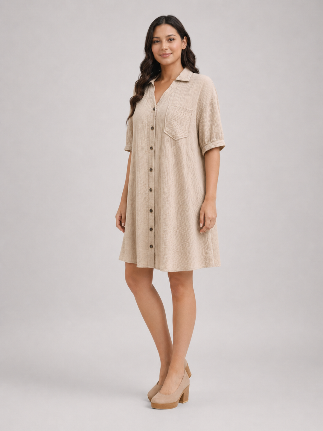 Rosalind | Women Short-Sleeve Button Up Shirt Midi Dress
