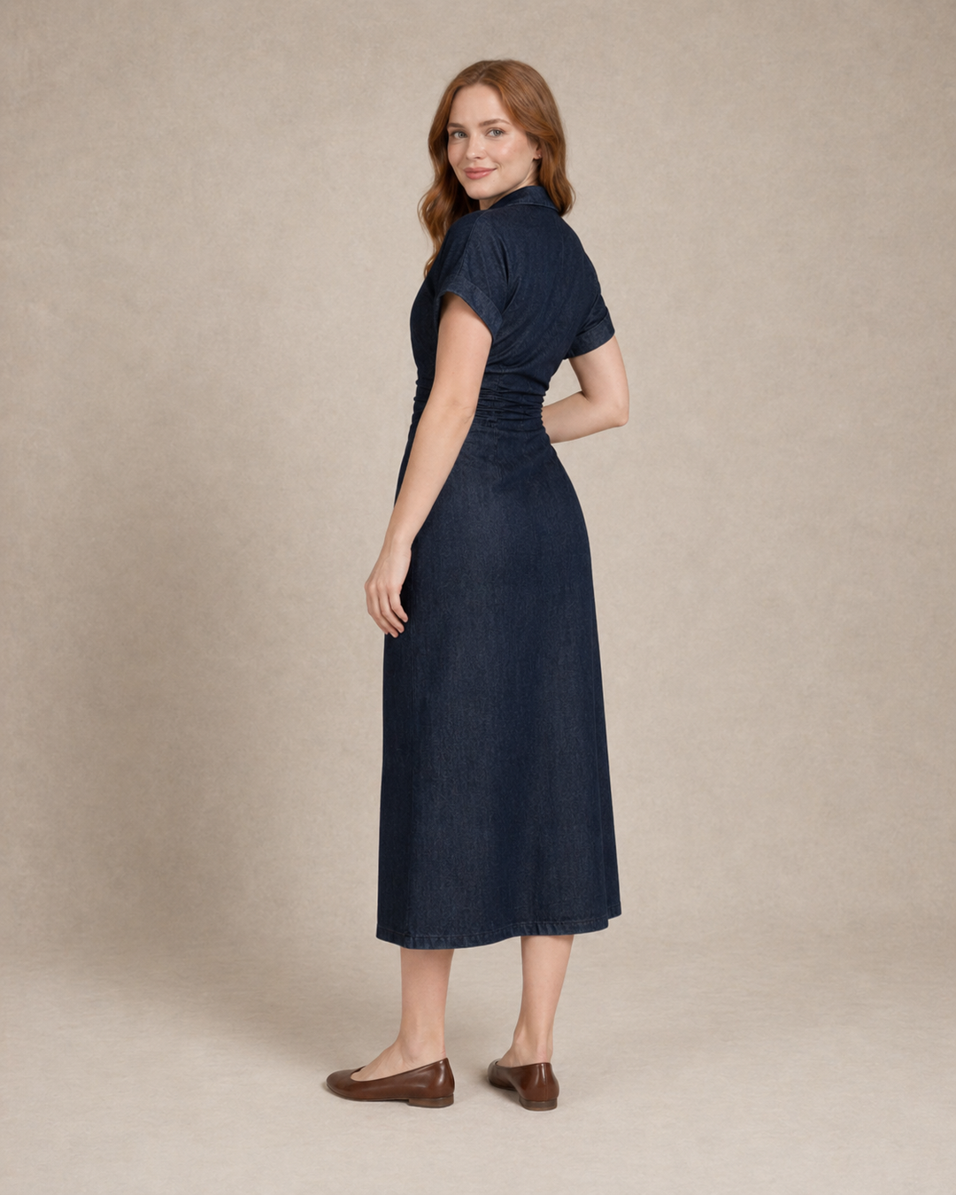 Juniper | Women Button Front Denim Maxi Dress with Lapel Collar