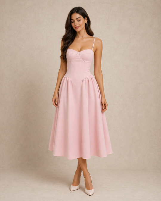 Seren | Women Corset Bodice a Line Elegant Midi Wedding-Guests Dress