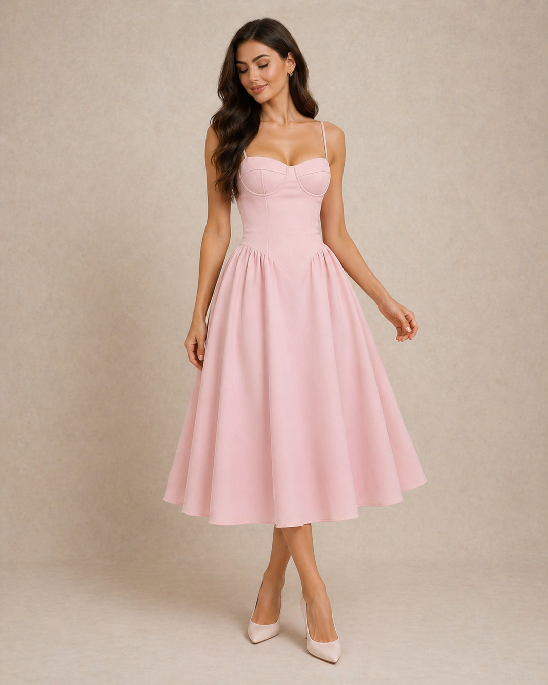 Seren | Women Corset Bodice a Line Elegant Midi Wedding-Guests Dress