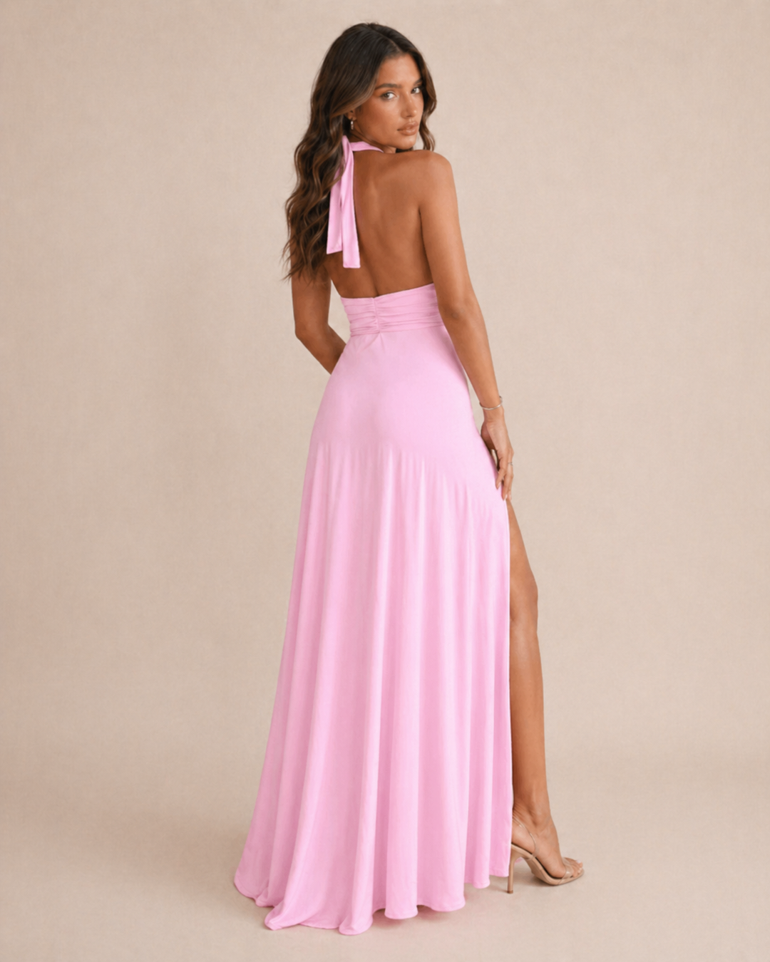 Kaelira | Women Halter Neck Maxi Dress with Side Slit