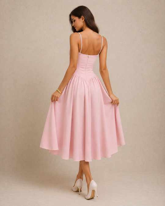 Seren | Women Corset Bodice a Line Elegant Midi Wedding-Guests Dress
