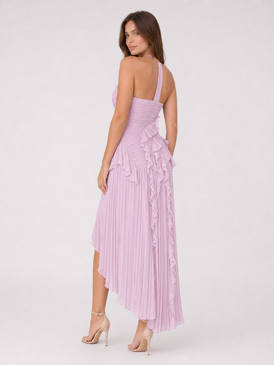 Imogen | Women Sleeveless Halter Backless Ruffled Maxi Summer Wedding-Guest Dress