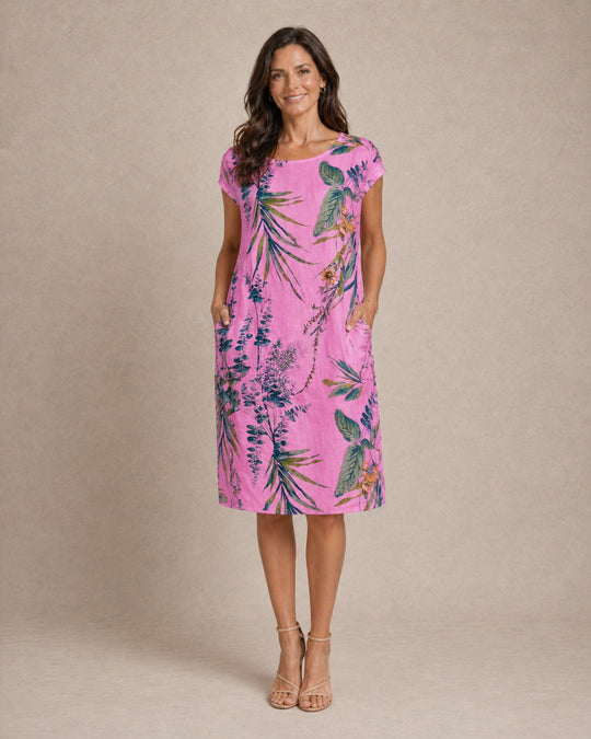 Ivy | Women Casual Relaxed Fit Summer Dress with Botanical Print