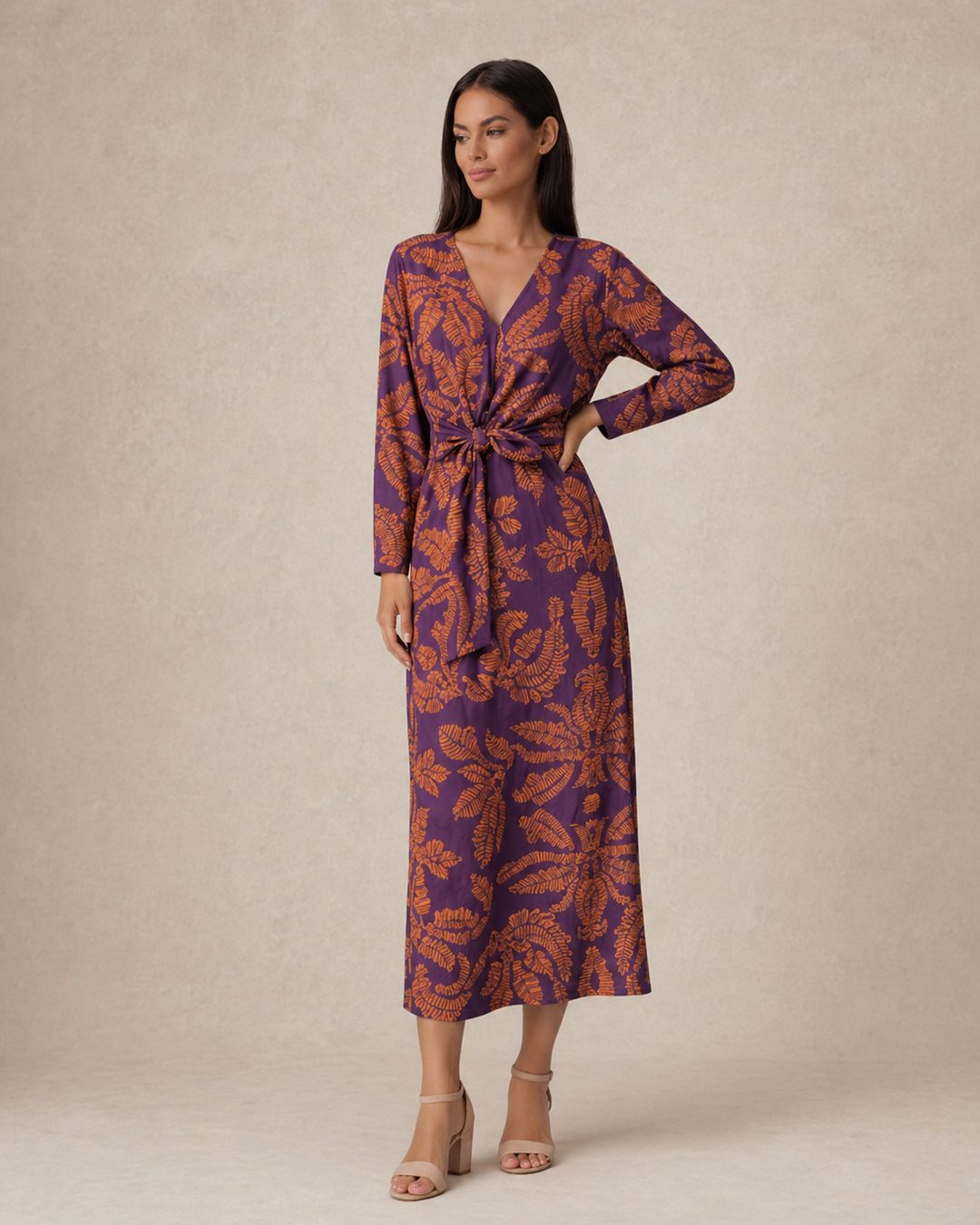 Aria | Women Wedding-Guest Tie Waist Maxi Dress with Long-Sleeves