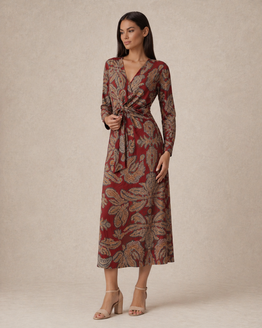 Aria | Women Wedding-Guest Tie Waist Maxi Dress with Long-Sleeves