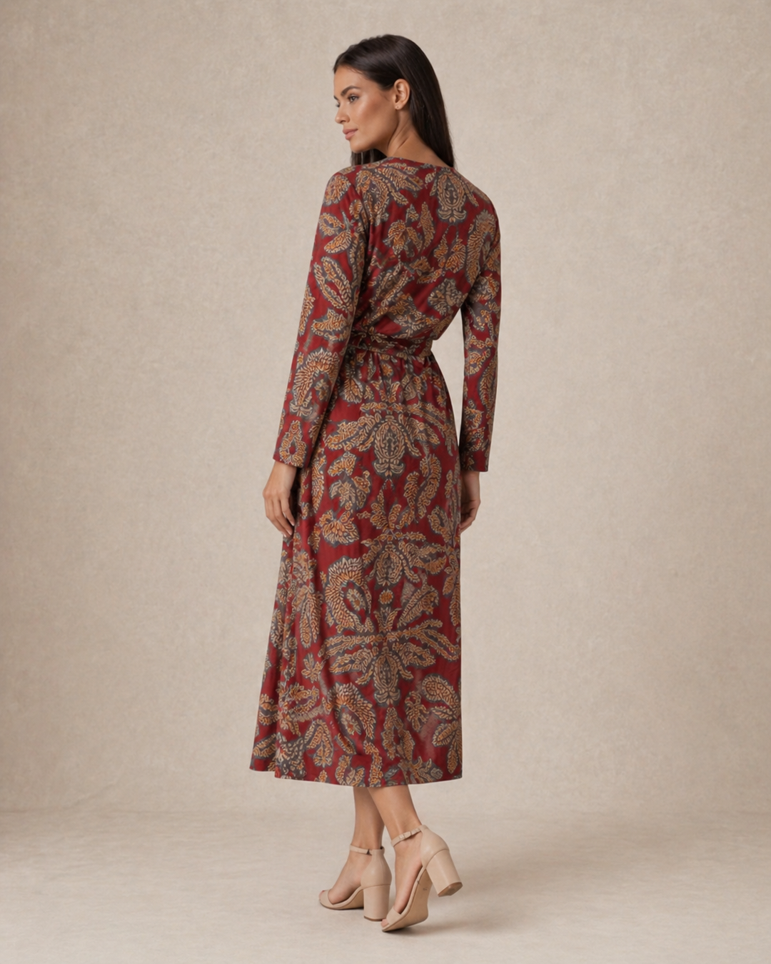 Aria | Women Wedding-Guest Tie Waist Maxi Dress with Long-Sleeves
