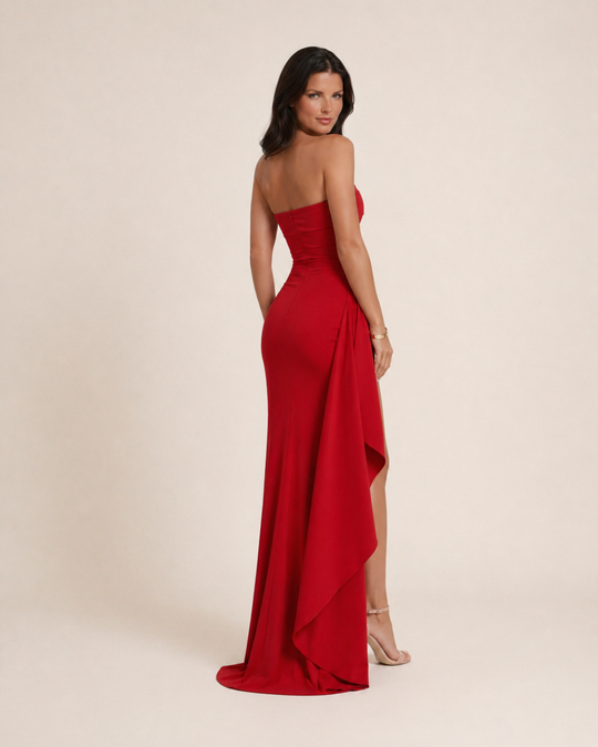 Zafira | Women Wedding-Guest Strapless Maxi Dress with Side Slit