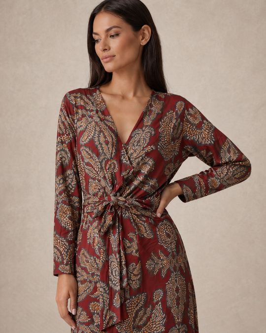 Aria | Women Wedding-Guest Tie Waist Maxi Dress with Long-Sleeves