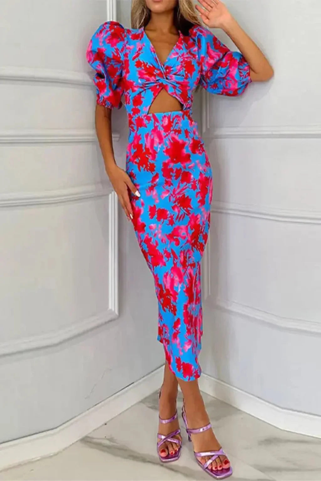Women Printed Puff Sleeve Occasion Summer Midi Dress -test – Modern Everyday Look