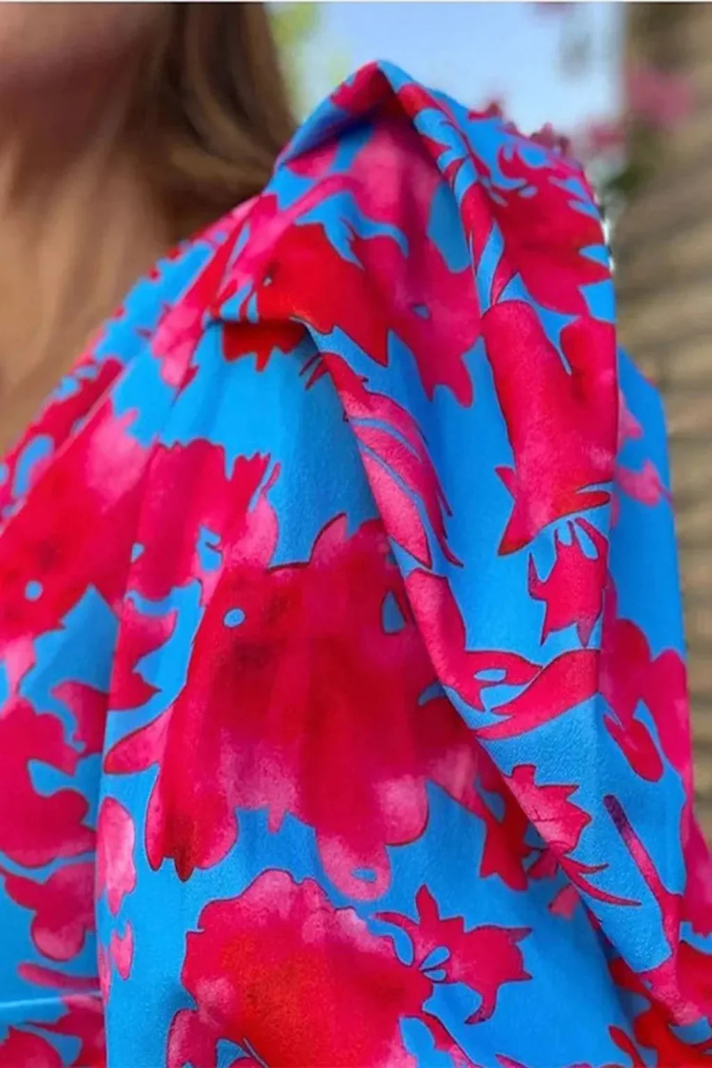 Women Printed Puff Sleeve Occasion Summer Midi Dress -test – Modern Everyday Look – Turquoise Blue – L