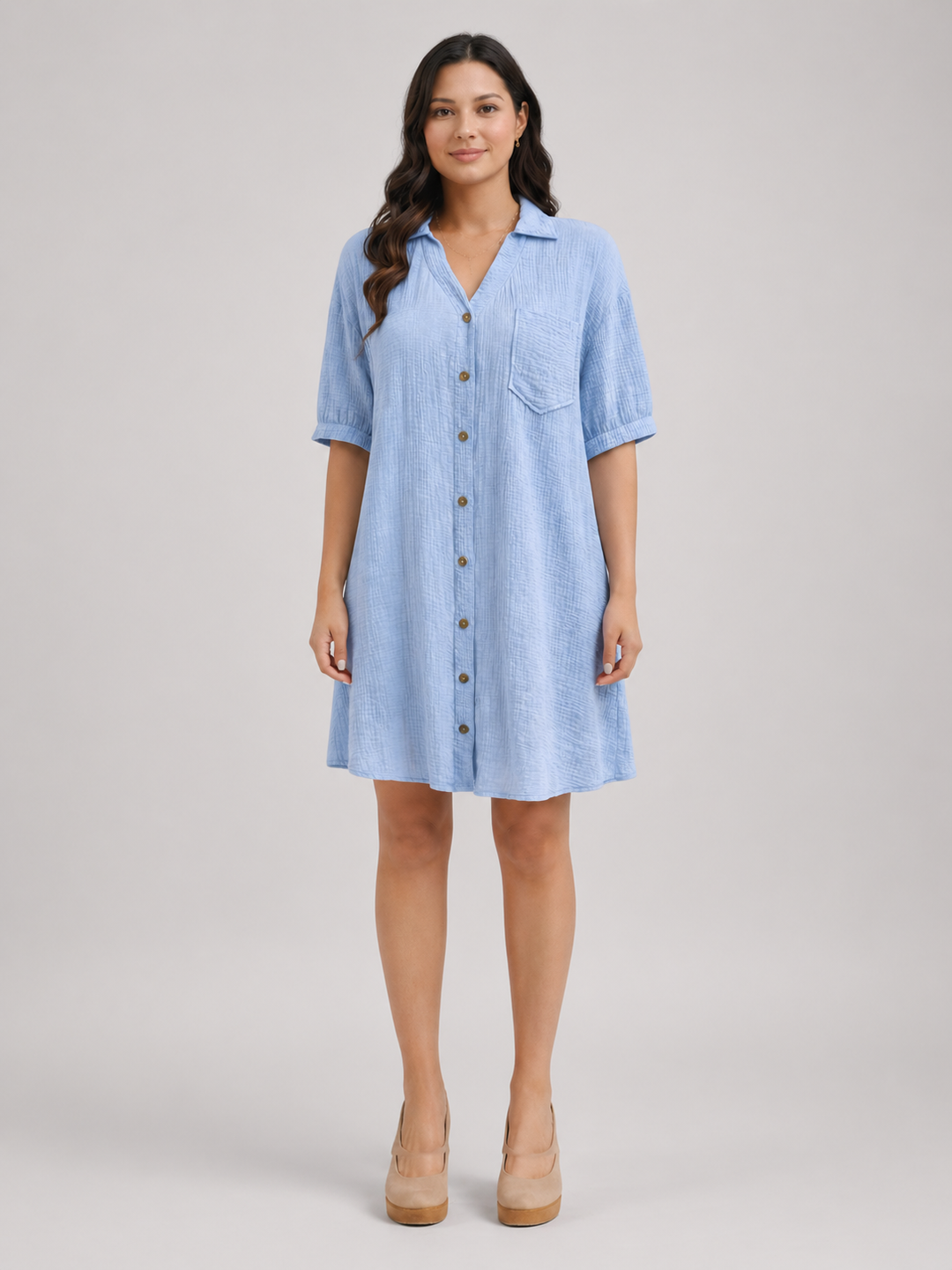 Rosalind | Women Short-Sleeve Button Up Shirt Midi Dress