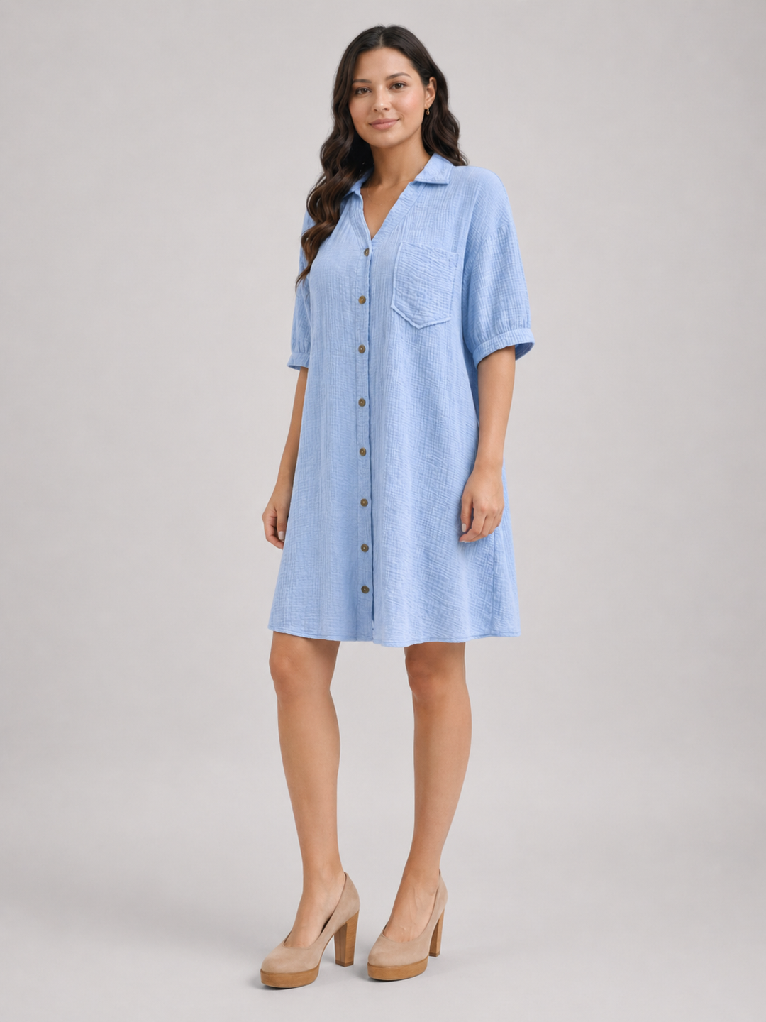 Rosalind | Women Short-Sleeve Button Up Shirt Midi Dress