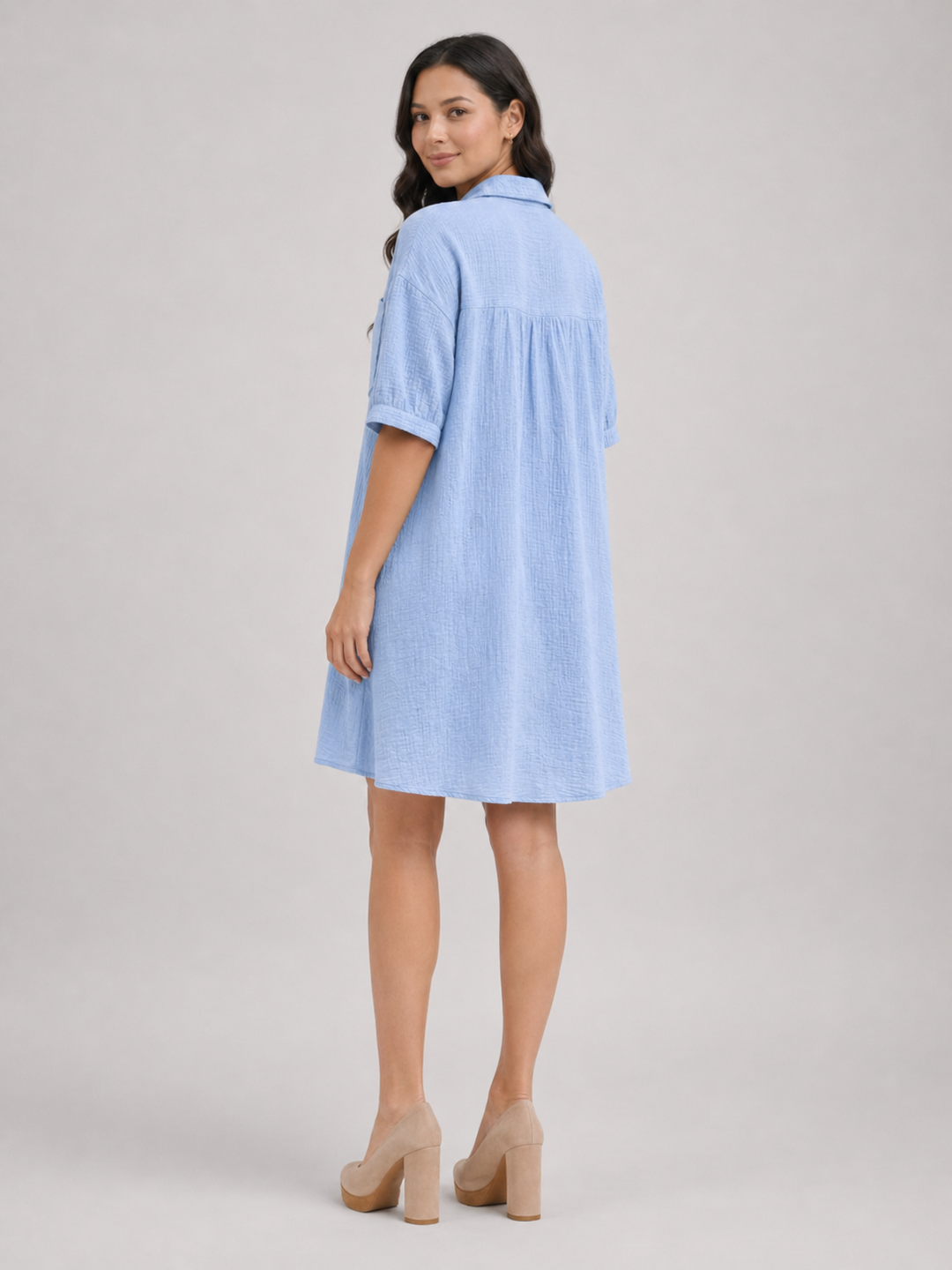 Rosalind | Women Short-Sleeve Button Up Shirt Midi Dress