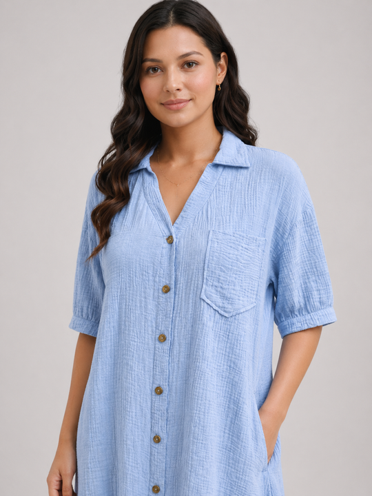 Rosalind | Women Short-Sleeve Button Up Shirt Midi Dress