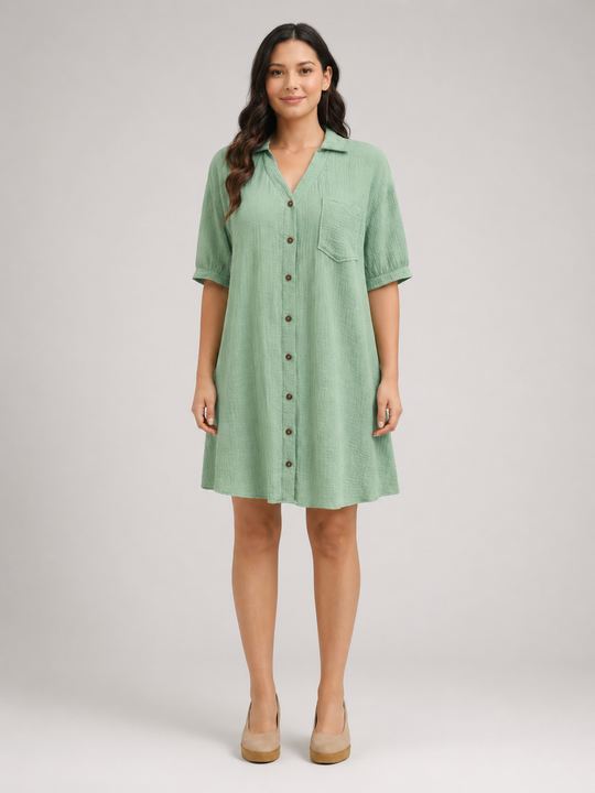 Rosalind | Women Short-Sleeve Button Up Shirt Midi Dress