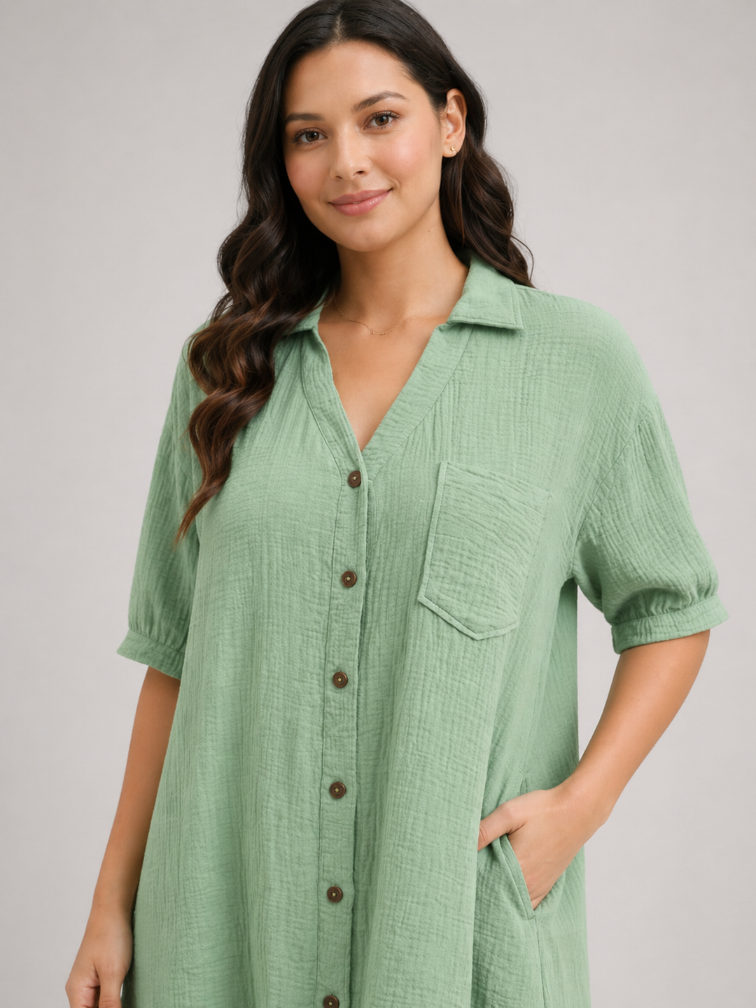 Rosalind | Women Short-Sleeve Button Up Shirt Midi Dress