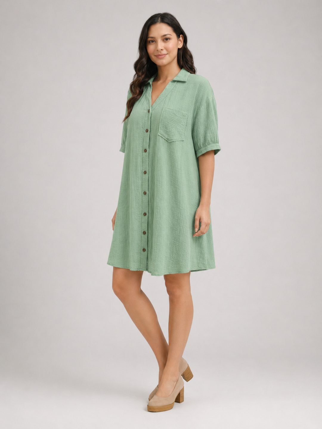 Rosalind | Women Short-Sleeve Button Up Shirt Midi Dress