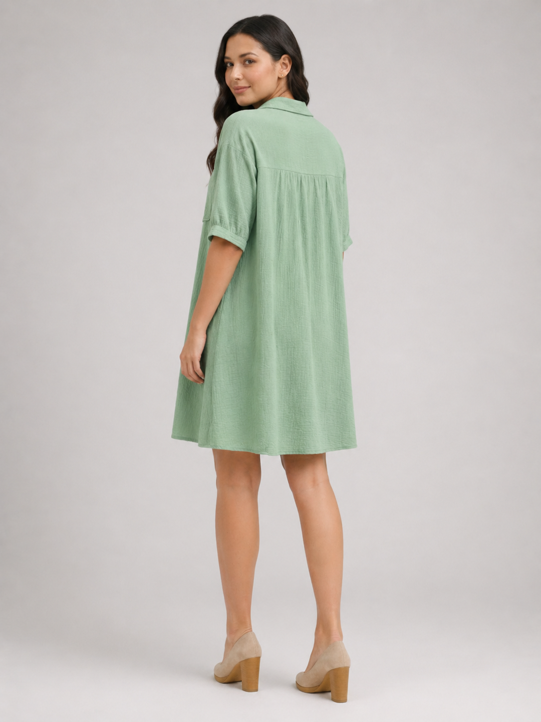 Rosalind | Women Short-Sleeve Button Up Shirt Midi Dress