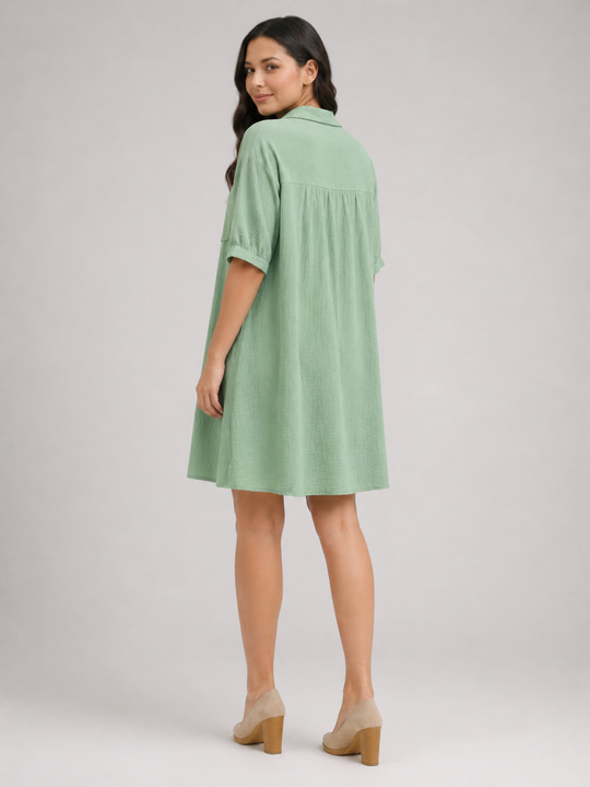 Rosalind | Women Short-Sleeve Button Up Shirt Midi Dress