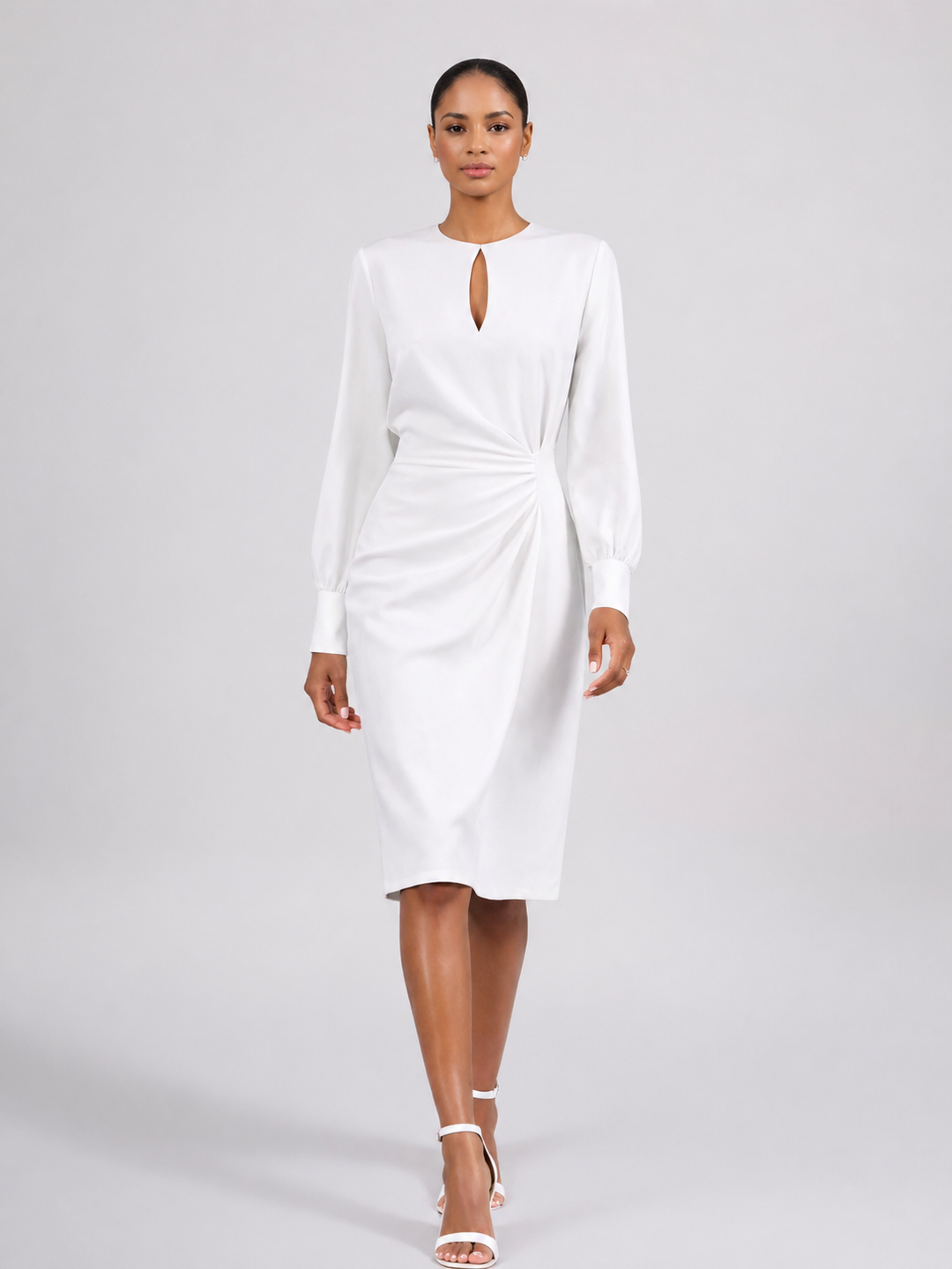Caliora | Women Long-Sleeve Formal Midi Dress