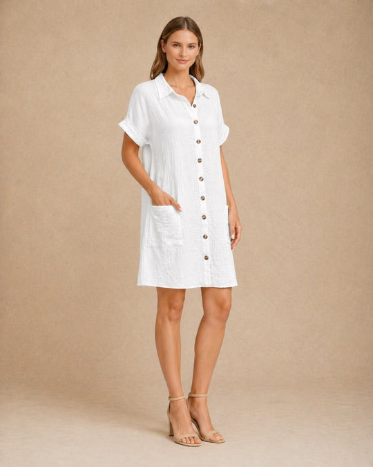 Maren | Women Button Front Short-Sleeve Summer Beach Dress