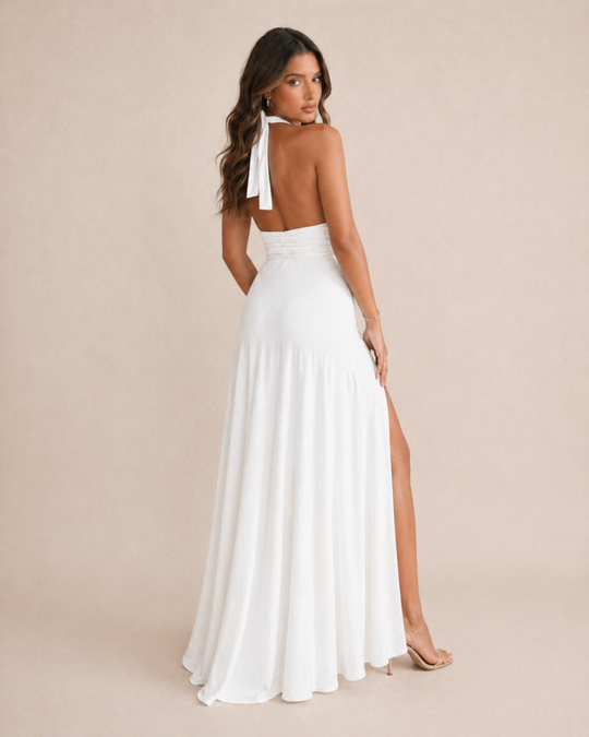 Kaelira | Women Halter Neck Maxi Dress with Side Slit